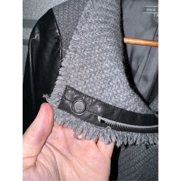 Vince Black & Gray Lambskin Leather Knit Racer Jacket Size XS - Picture 4 of 12